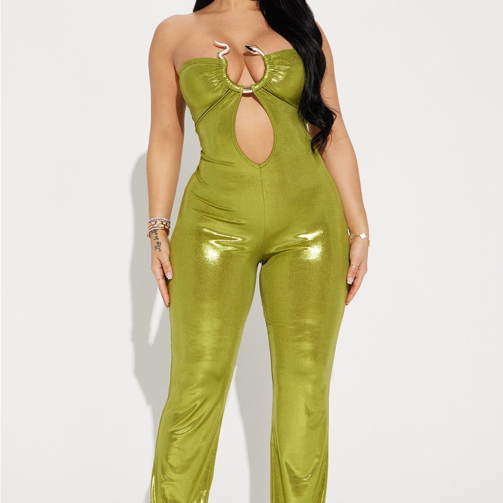Sneaky Snake Metallic Jumpsuit - Chartreuse